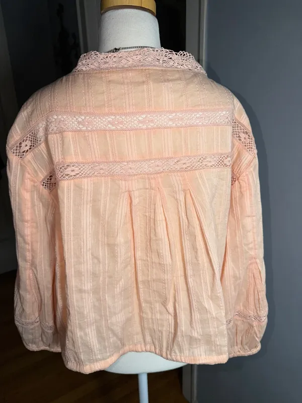 Free People Peach Lace-Trim Tie-Front Crop Top - Image 8