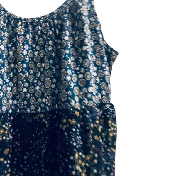 Mo:Vint New York Navy Blue Floral Mixed Print Tiered Mini‎ Dress Womens Medium - Image 7