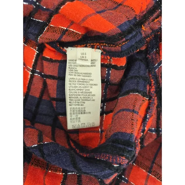 We The Free Button Down Women Small Red Plaid Lurex Oversized Distressed Shirt‎ - Image 7