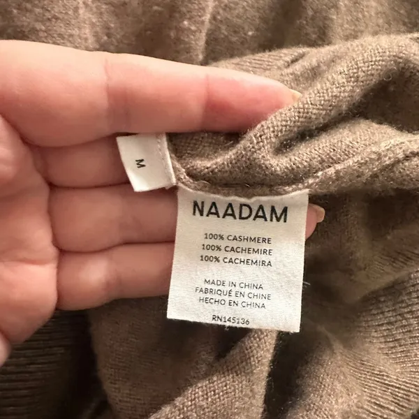 NAADAM Signature Cashmere‎ V-Neck Midi Dress Latte Brown Medium - Image 5