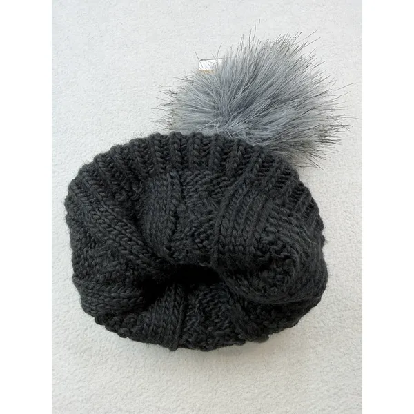 The North Face Oh Mega Fur Pom Lined Beanie Womens OS Black CableKnit Hat - Image 5