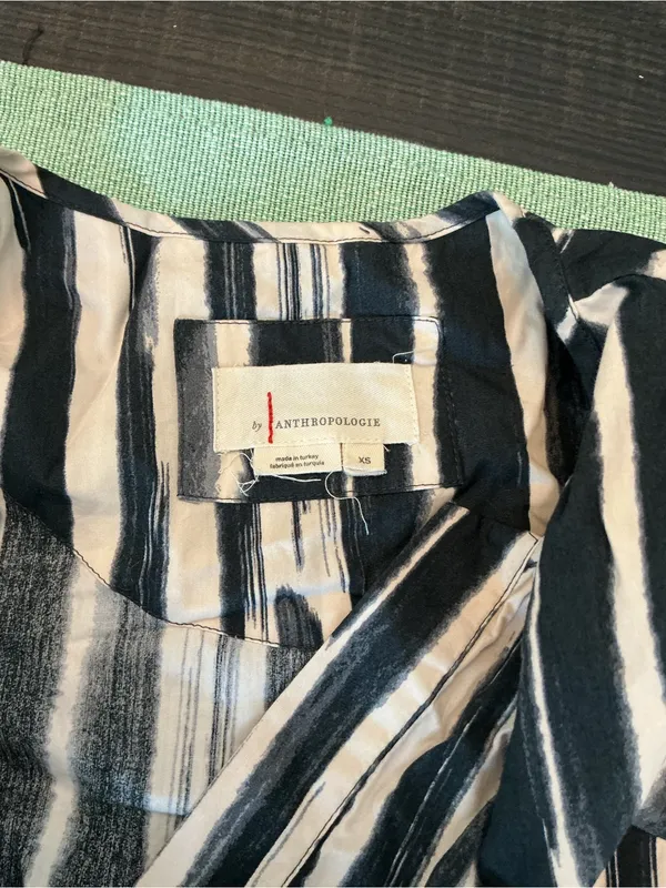 Anthropologie XS Black White Stripe Maxi Dress Cotton Pockets - Image 2