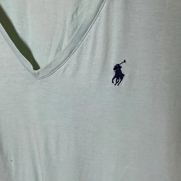 Polo Ralph Lauren Womens V-Neck T-Shirt Aqua Blue Cotton Short Sleeve Large Logo - Image 2