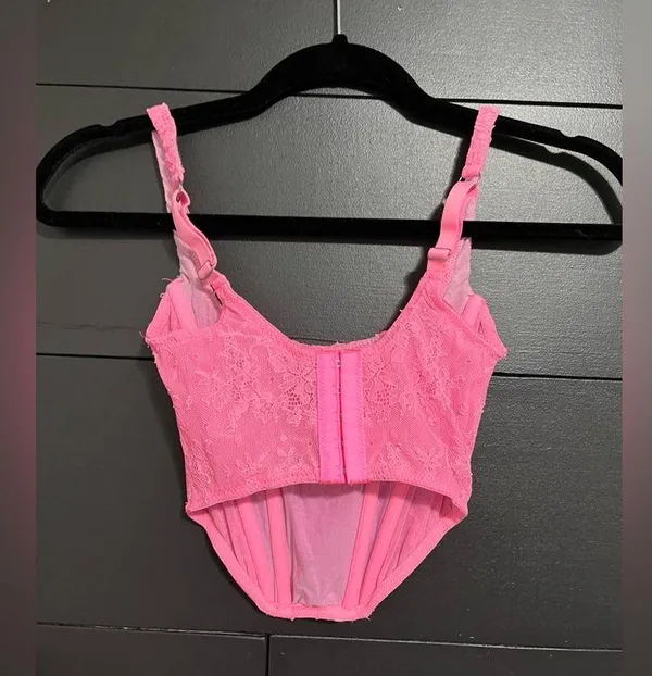 Pink Lace Corset Crop Tank Top Women’s Sz Small EUC - Image 3