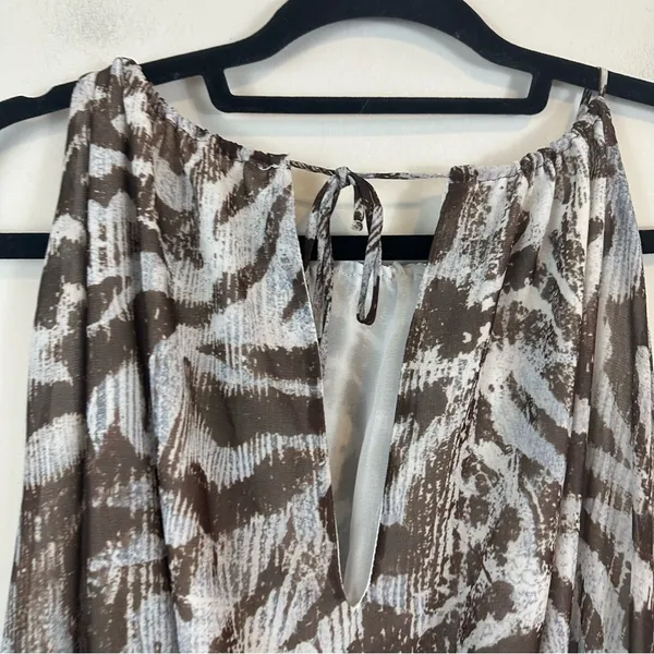 ZARA | Blue Brown Animal Print Halter Neck Smocked Chiffon Mini Dress Medium - Image 8