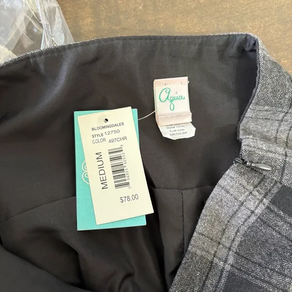 Vintage USA Aqua Plaid Skirt Academia Punk Goth Pin Up Retro Black Gray Mini M - Image 4