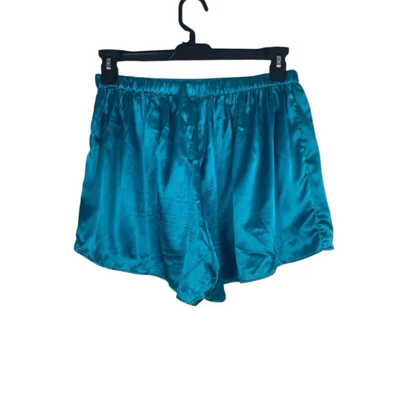 Victoria’s Secret Satin Pajama Set L Gold Label Teal Button Top & Shorts 90s VTG - Image 5