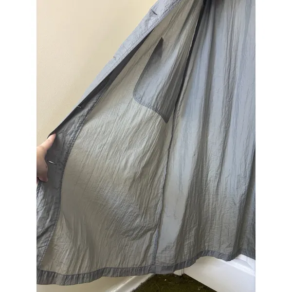 Vtg 90s Grey Nylon Duster Coat Women’s Oversized M Dolman Sleeve Pockets - Image 10