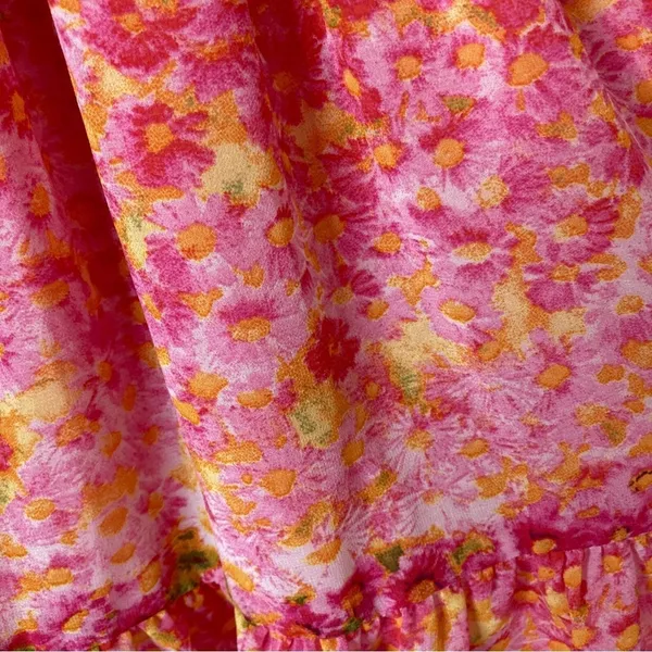 Zara Basic Pink Floral Pleated Ruffle Halter Neck Mini Dress Womens Medium - Image 3