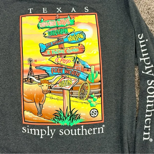 Simply Southern Charcoal Texas Adventure Long Sleeve Shirt size Large - Image 3
