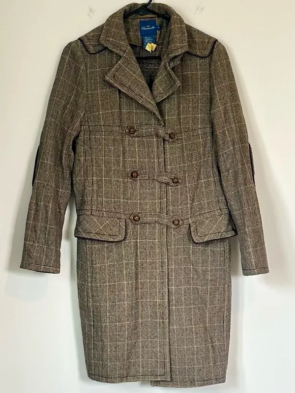 Faconnable Brown Plaid Wool Toggle Pea Coat - Image 2