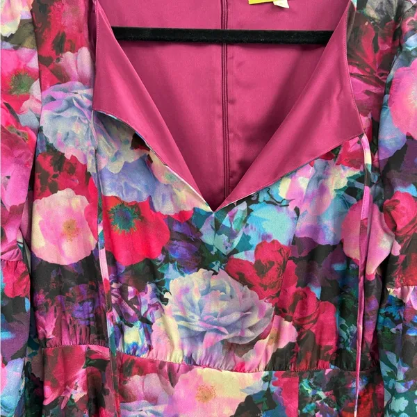 Gianni Bini Floral Dress Lined Balloon Sleeves Flirty Tie Front Keyhole medium - Image 10
