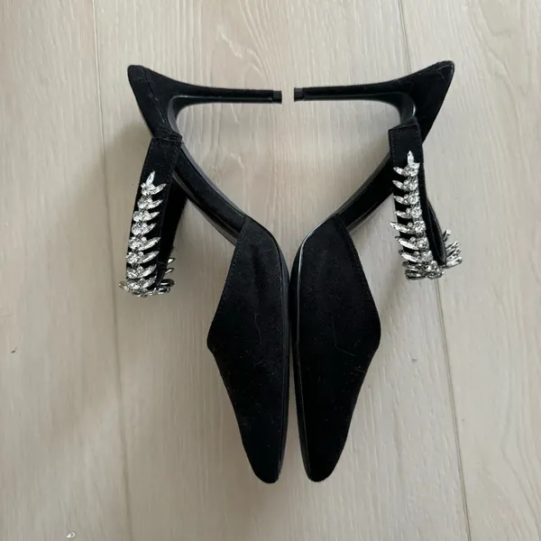 Lulus Black Tito Black Suede Rhinestone Pointed-Toe Mules - Image 6