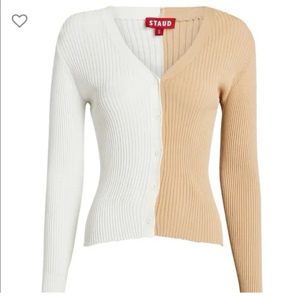 STAUD‎ Cargo Colorblock Rib Knit Cardigan Size Large Long Sleeve Stretch - Image 2