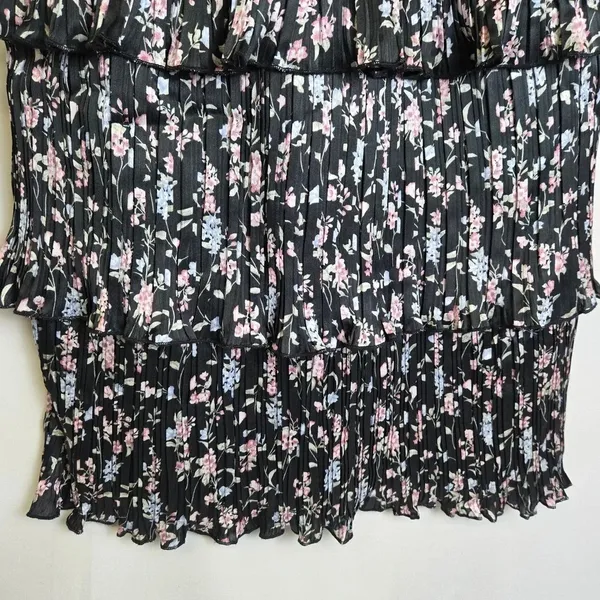 Lulus Quaint Cute Black Floral Pleated Tiered Mini Dress Lined XL New - Image 8