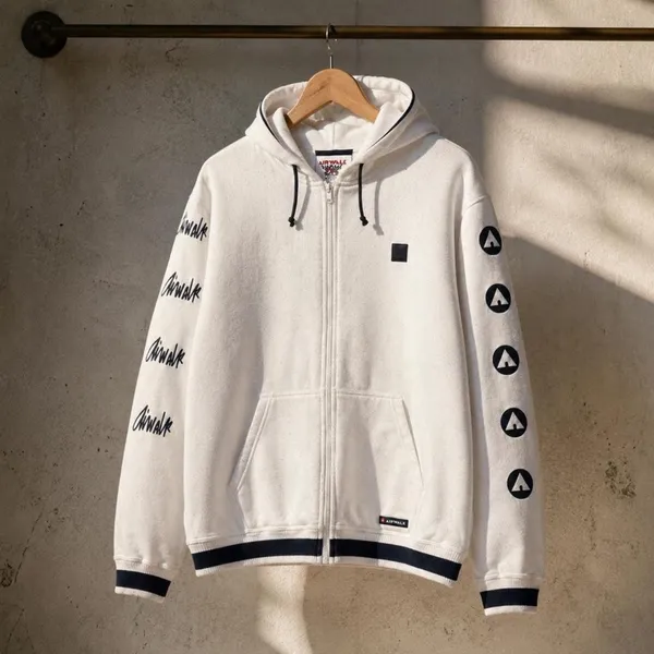 Airwalk White Zip-Up Hoodie Bold Logo Sleeve Graphics Y2K Skater M - Image 3