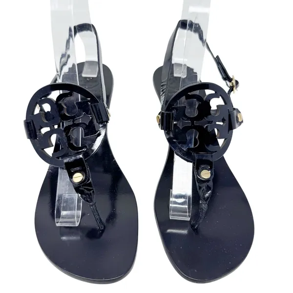 Tory Burch Miller Kitten Heel Sandal Black Patent Leather Slingback Size 8 - Image 2