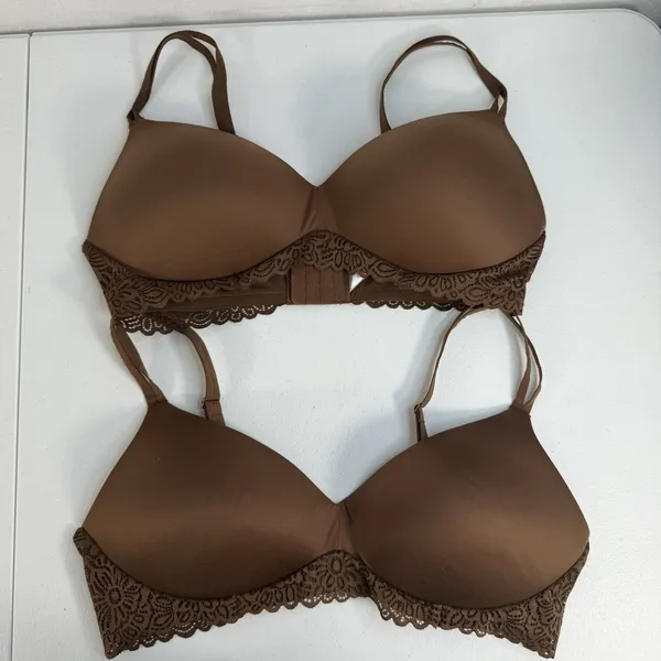 No Boundaries Sz XL Bra Lot Of 2 Light Lift Wire Free Brown Latte T-Shirt Padded - Image 3