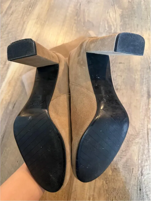 Zara Tan Suede Tall Block Heel Boots EU 39 US 8/8.5 - Image 5