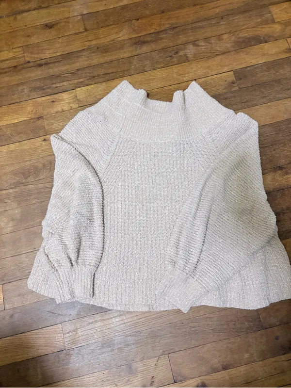 Free People Chunky Ribbed Mock Neck Sweater in Light Cream - Image 2