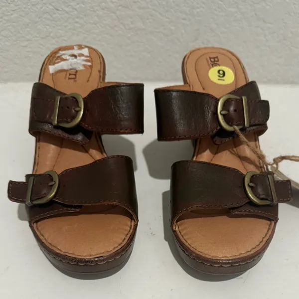 BORN Wallowa Brown Leather Platform Mule Sandal Size 9 F64503 NEW - Image 2