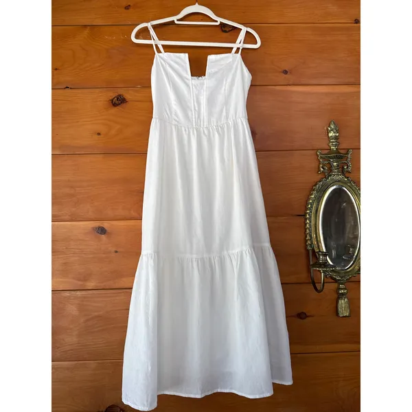NWT Lulus Simplicity and Sweetness White Sleeveless Tiered Midi Dress Weekend L - Image 3