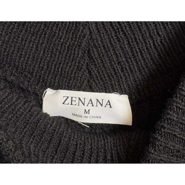 Zenana Black Waffle Knit V-Neck Balloon Sleeve Sweater TW-3418AB Medium - Image 6