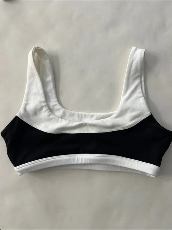 SET ACTIVE Formcloud Contrast Colorblock Sports Bra Black White Medium - Image 3