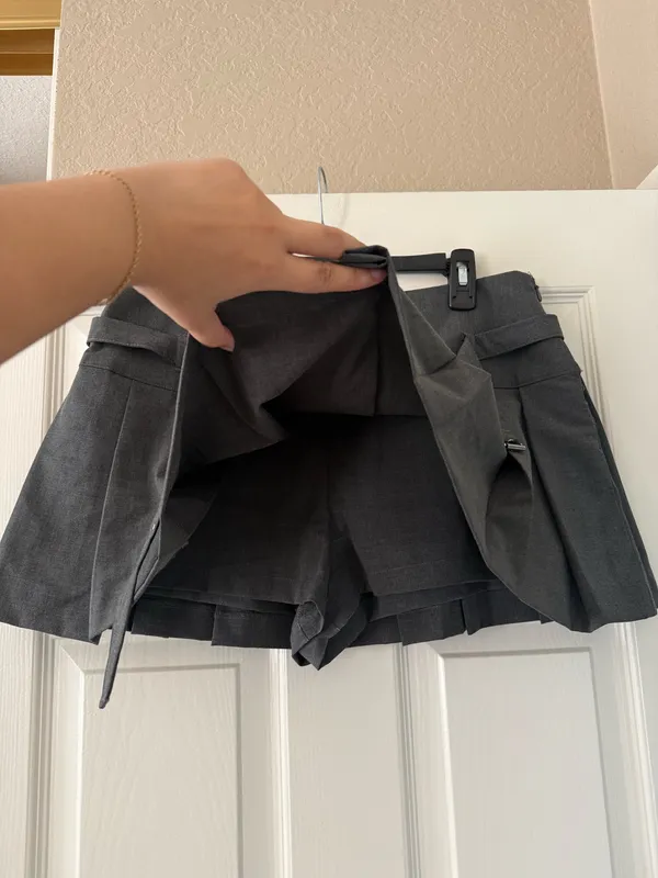 Zara Grey Belted Pleated Mini Skirt   - Image 7