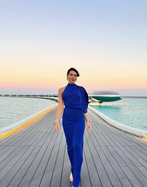 Zara One-Shoulder Draped Maxi Dress in Cobalt Blue Party Evening Wedding - Image 4