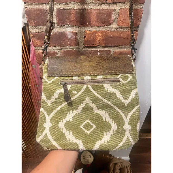 Myra Bag Olive Ikat Woven Leather Boho Western Crossbody - Image 4
