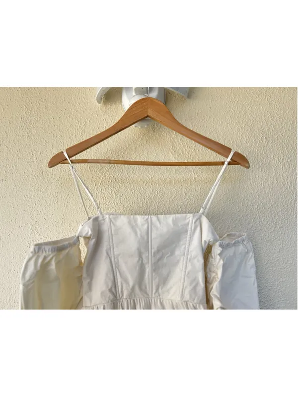Oh Polly Beneath The Canopy Cream Bardot Corset Shirt Mini Dress UK 6 US 2 - Image 5