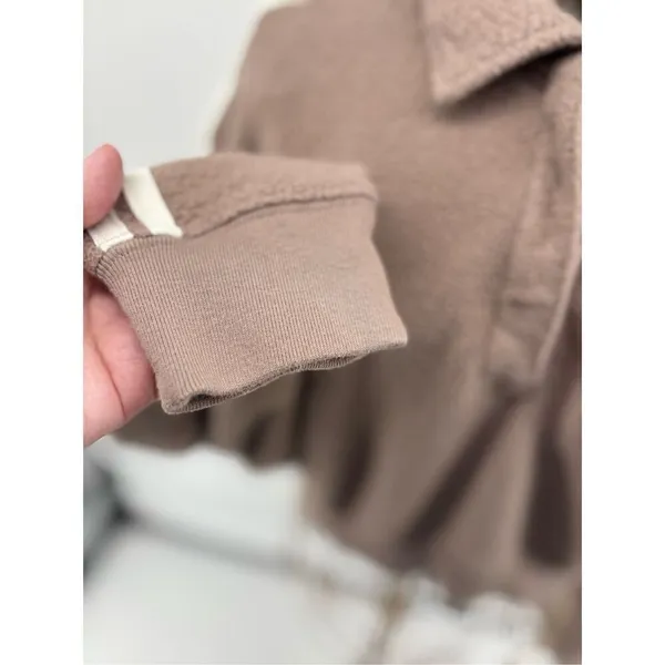 PINK Victoria’s Secret Cropped Collared Sweatshirt Taupe Crest Logo Small Fleece - Image 8
