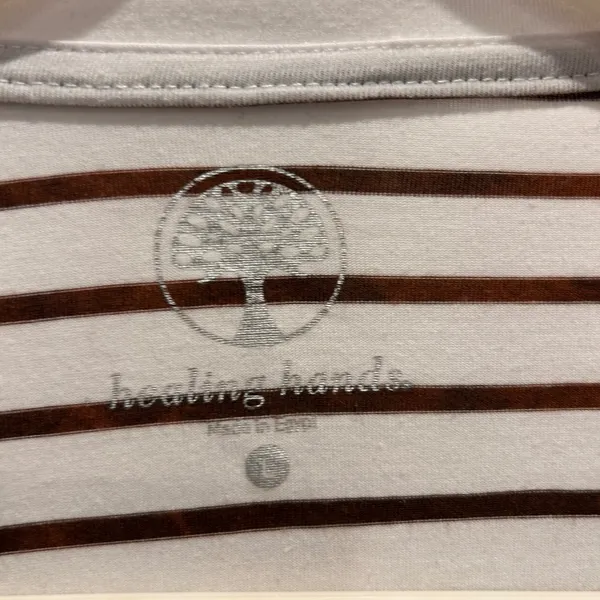 Healing‎ Hands Women White Brown Stripe Long Sleeve Top Shirt Size L Healthcare - Image 3