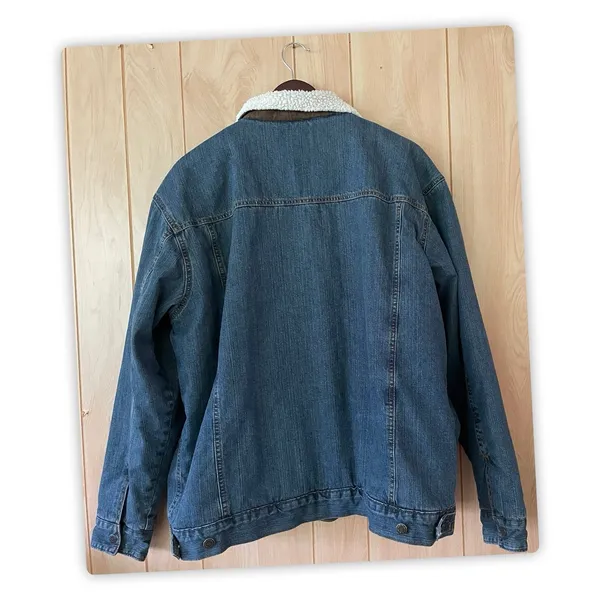 Wrangler Sherpa Lined Denim Trucker Jacket Mens L Blue Cotton - TEAR/READ - Image 2