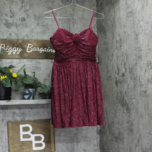 NWT City Studio Velvet Spaghetti Strap Fit Flare Mini Dress Wine Red 7 / 8 - Image 4