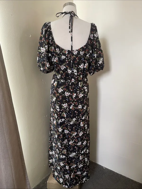 Black Floral Puff-Sleeve Maxi Dress - Image 4