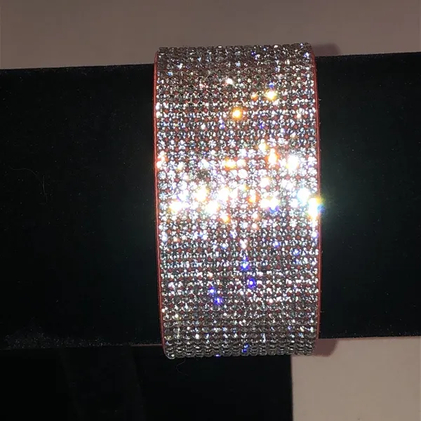 Crystal Pavé Wide Cuff Orange Melon Color Bracelet - Silver Sparkle - Image 3