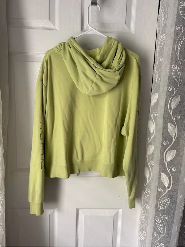 Nike Air logo Women Lime Fleece Hoodie cropped pullover minor stain plus size 2X - Image 10