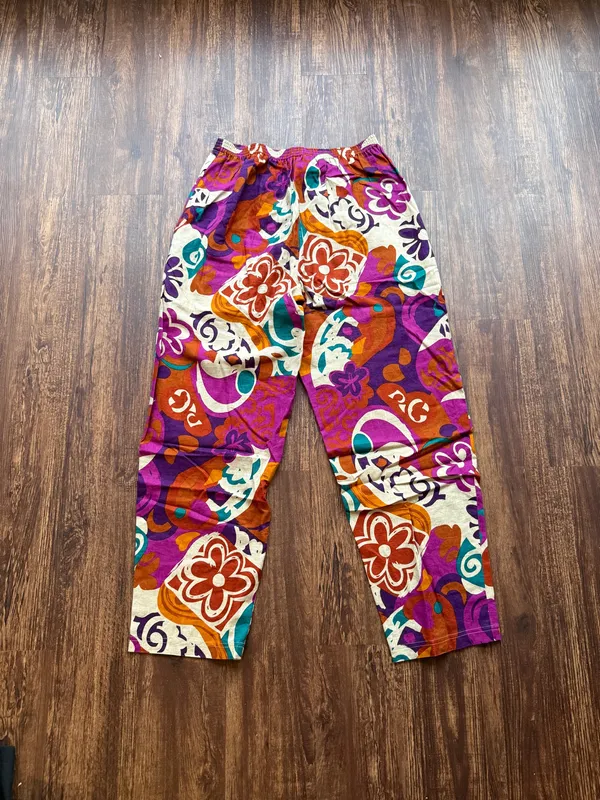 Vintage 90s I.B. Diffusion Abstract Floral Wide Leg Psychedelic Pants - Size 12 - Image 2
