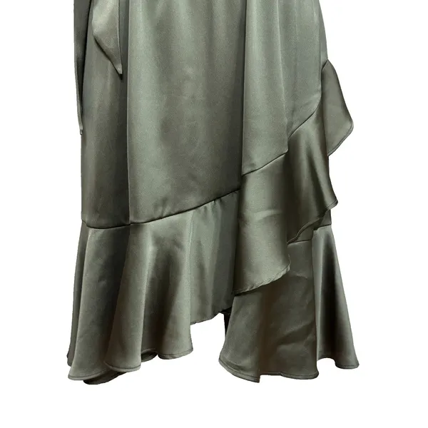 Jennifer Lopez Halter Ruffle Satin Dress Olive Green Cocktail Party Wedding‎ S - Image 3