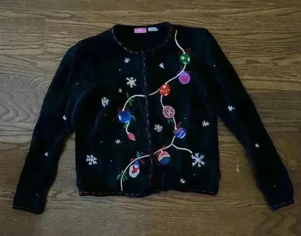 Vintage PAPPAGALLO CHRISTMAS SWEATER Embroidered Ornaments Bright Size Small - Image 6