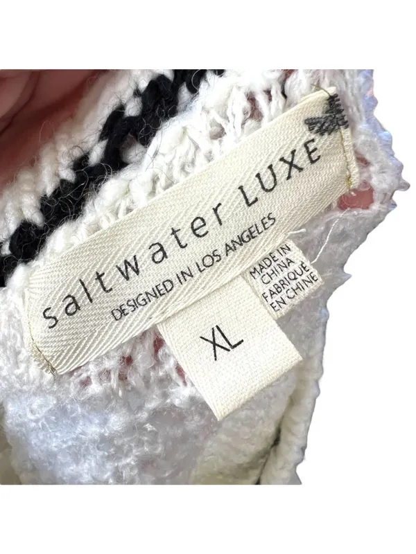 Saltwater Luxe Open Knit Sweater Cream Black Size XL Rustic Coastal Boho Chic - Image 8