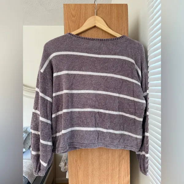 American Eagle Outfitters Purple and White Striped Sweater - Image 2