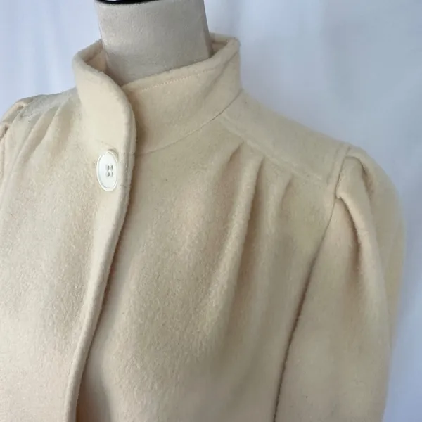 Vintage Michelle Stuart Wool‎ Coat Puff Sleeve Button Front Jacket Cream Mediun - Image 4