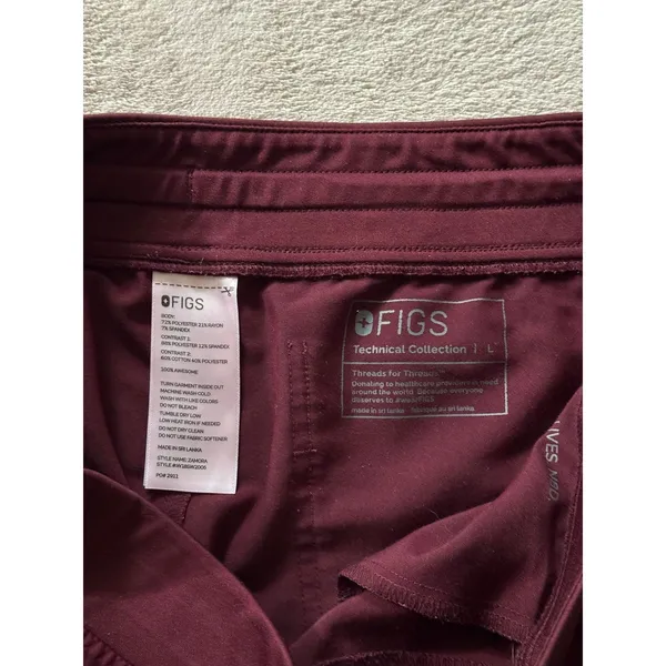FIGS Catarina Jogger Scrub Pants‎ Zipper Pockets Burgundy Medical Size L - Image 3