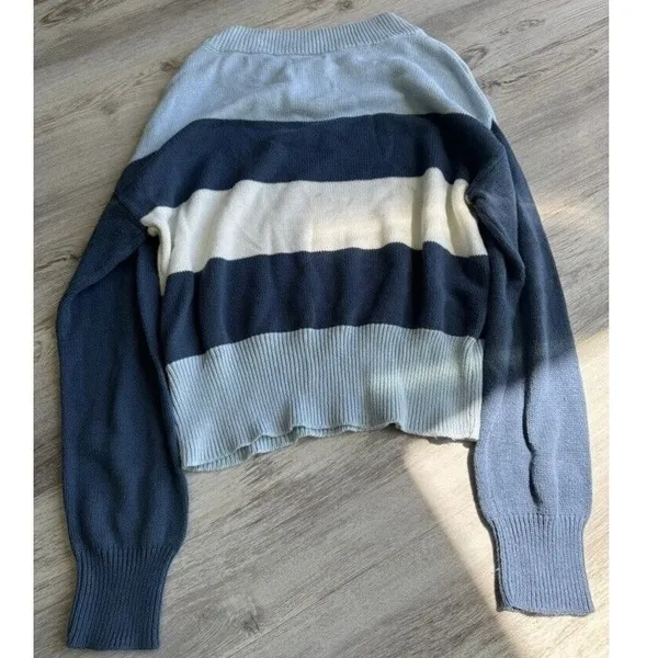 Lucky Brand Sweater Women Junior Blue And‎ White Striped Size Small #492 - Image 4