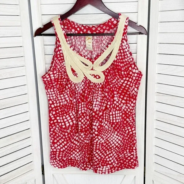 Anthropologie C.‎ Keer Swoop Rope Collar Tank Top Red Medium Dot Print - Image 6