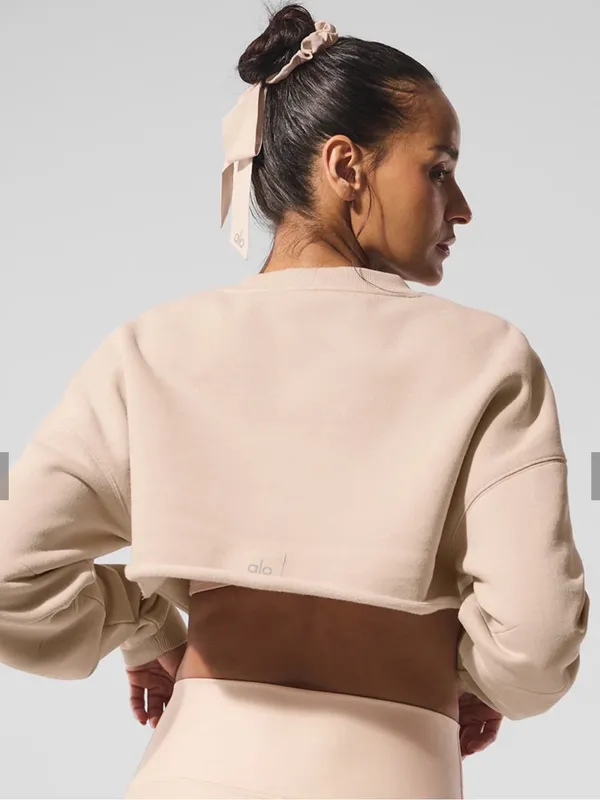 ALO Yoga Extreme Cropped Pullover Macadamia/Light Beige Size XS - Image 11