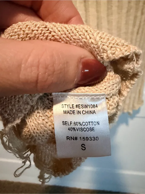 Heyson Distressed Ribbed Knit Sweater Cream Tan Beige Small ESW1084 - Image 6